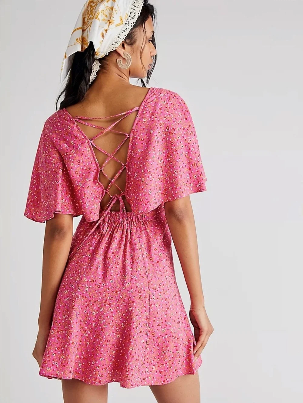 Free People Pink Floral Smocked Skater Dress Femme Florence Mini Medium